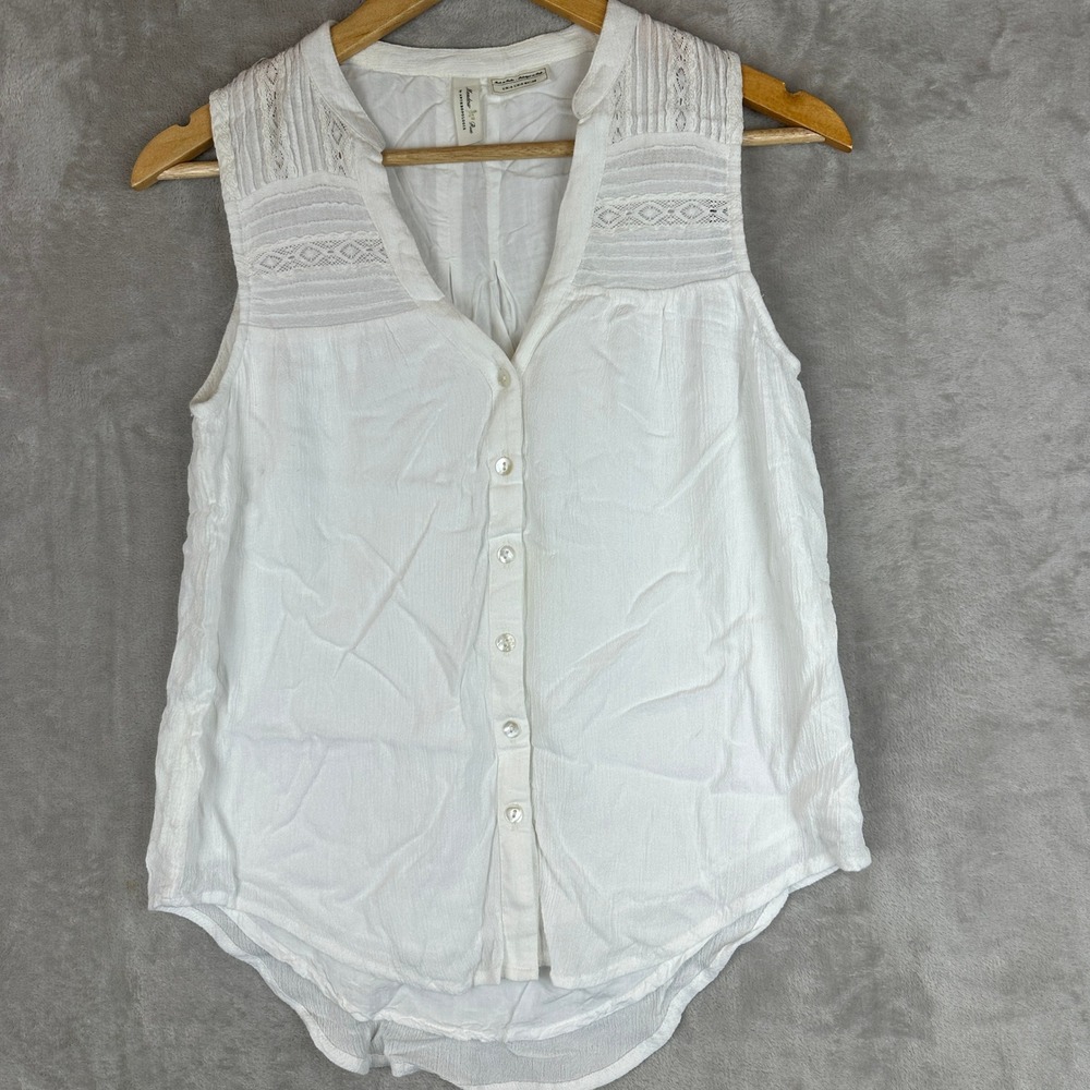 Meadow Rue Anthropologie White Sleeveless Button Down Top Blouse US 0 Small